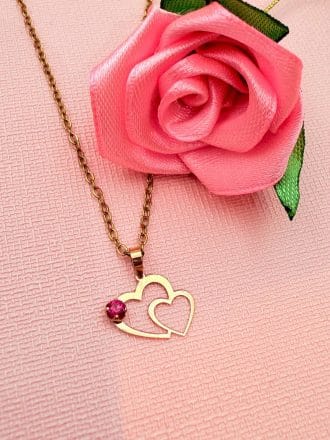 مدال تک دو قلب نگین دار