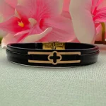 دستبند چرم مستطیل گل